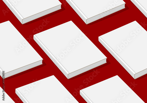 Concept graphique avec des livres blancs sur un fond rouge pour une présentation de prix littéraire en librairie.