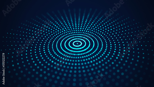 A digital disk of dots. Futuristic blue circular wave. The concept of big data. The wave effect of the web. 3D rendering