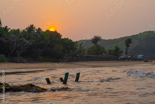 palm trees at seashore at sunrise photo