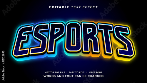 Esports gaming text effect neon style. Editable text effect