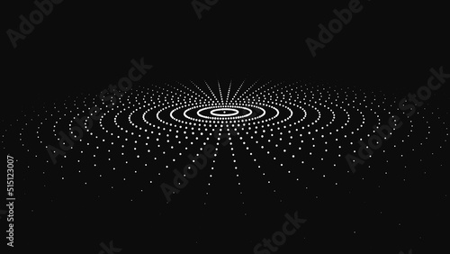 Vector digital disk with dots. Futuristic black and white circular wave. The concept of big data. The wave effect of the web. 3D rendering