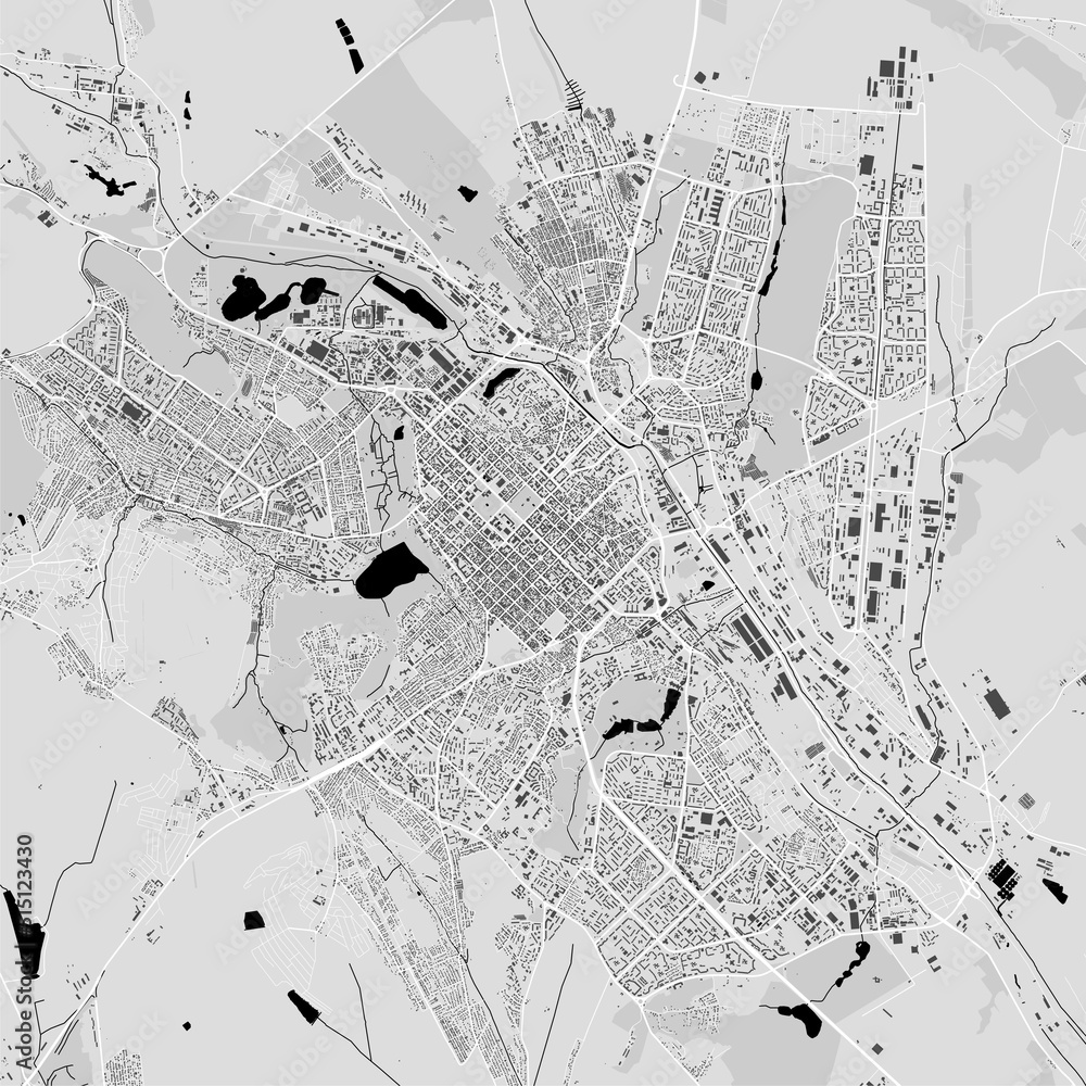 Urban city map of Chisinau. Vector poster. Black grayscale black and white street map. Urban city map of Chisinau. Vector poster. Black grayscale black and white street map.