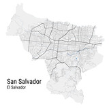 San Salvador vector map. Detailed map of San Salvador city administrative area. Cityscape panorama illustration. Road map with highways, streets, rivers.