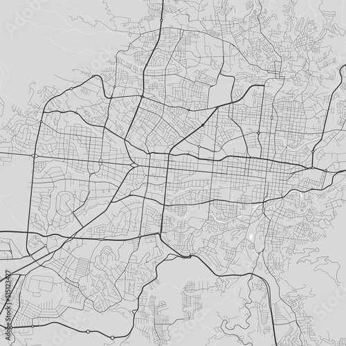 Vector map of San Salvador city. Urban grayscale poster. Road map with metropolitan city area view.