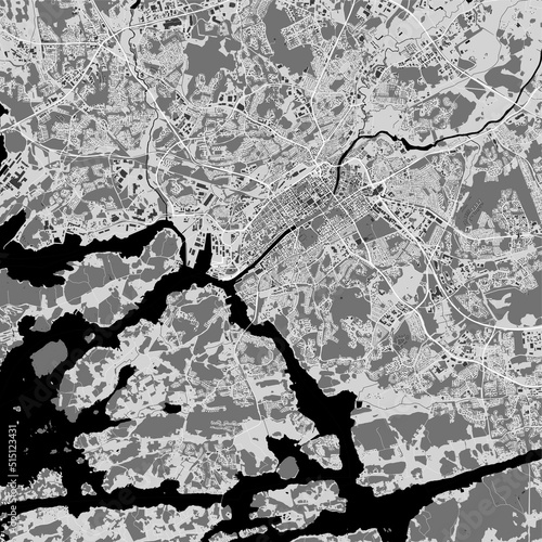 Urban city map of Turku. Vector poster. Black grayscale street map.