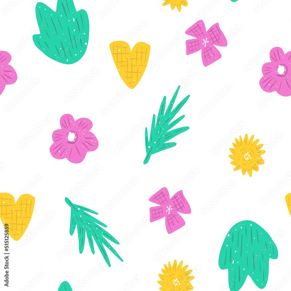 Modern seamless pattern with abstract flowers and leaves in scandinavian style