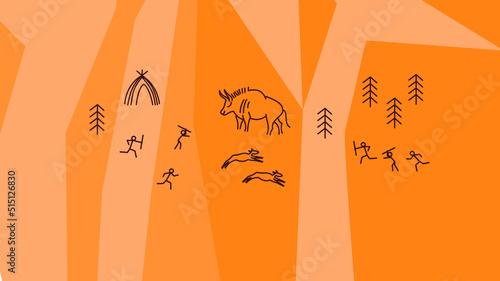 drawing of primitive people in a cave