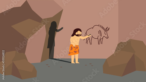 primitive man painting in a cave