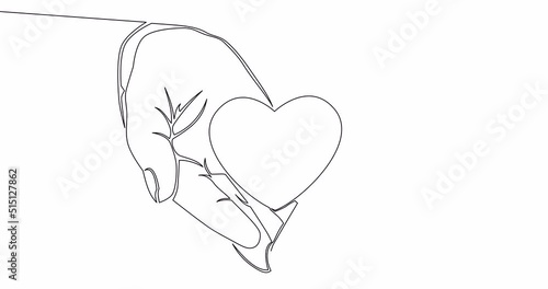 Self drawing line animation hands holding heart organ donation continuous line drawn concept video