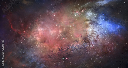 Stars in red sky with nebula. Galaxy view. Deep space in the sky. Elements of this iamge furnished by NASA © dimazel