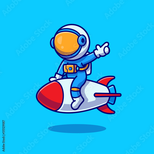 Cute Astronaut Riding Rocket Cartoon Vector Icon Illustration. Science Technology Icon Concept Isolated Premium Vector. Flat Cartoon Style © catalyststuff