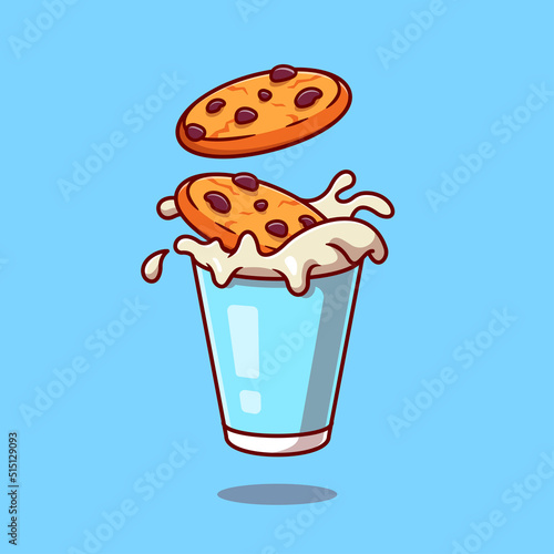 Milk And Cookies Cartoon Vector Icon Illustration. Food And Drink Icon Concept Isolated Premium Vector. Flat Cartoon Style
