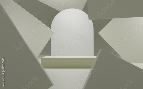 Pastel color product background stand or podium pedestal on empty display with pastel backdrops. 3D rendering.