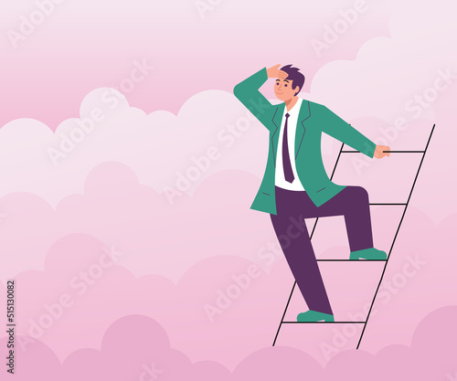 Businessman is looking into future choosing direction of development