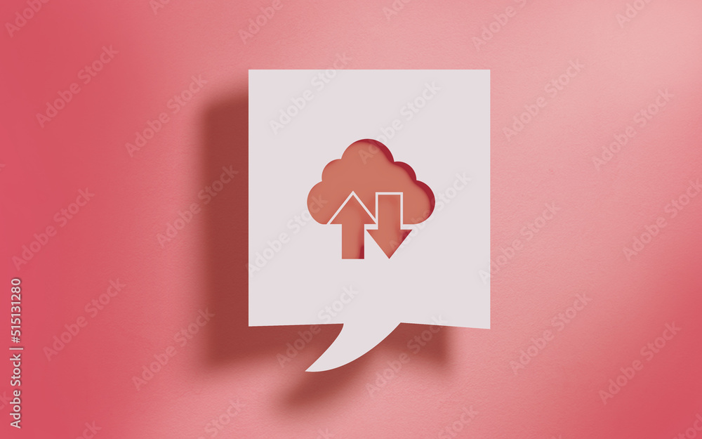 Cloud Computing Symbol in Square Speech Bubble on Living Coral Background Cloud Computing Symbol in Square Speech Bubble on Living Coral Background
