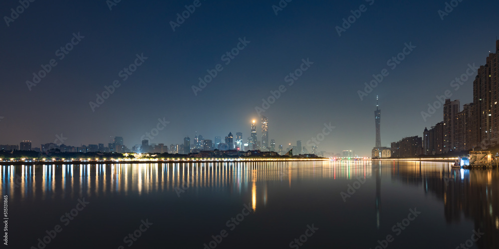 At midnight blues, Guangzhou city skyline
