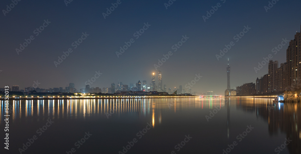 Fototapeta premium At midnight blues, Guangzhou city skyline