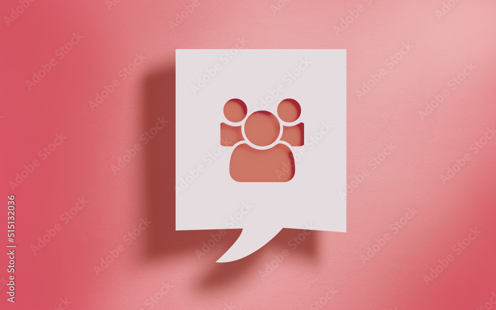 Social Media Symbol in Square Speech Bubble on Living Coral Background