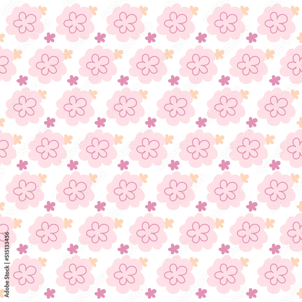 Cute flower pattern. Pink flower on white background.