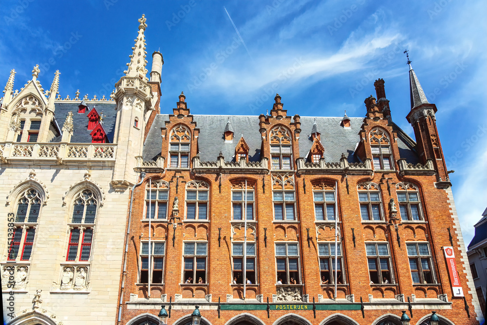 Obraz premium The building of Residence of the Government of Flanders and the Post Office on the Market Place (Market Square) in Bruges.