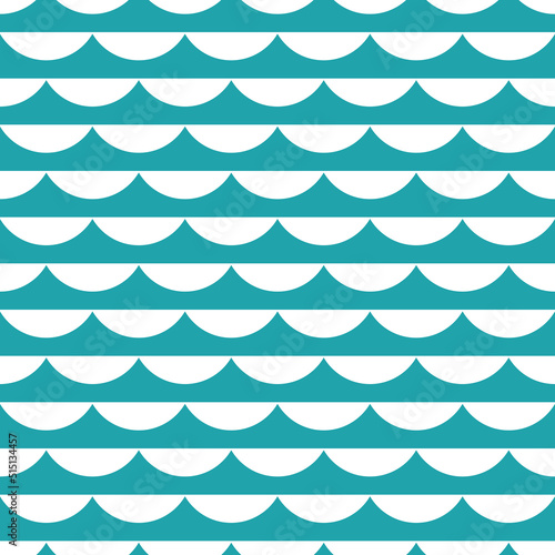 Wavy seamless texture with light blue tide on blue background. Marine wallpaper. Sea backdrop. Summer pattern
