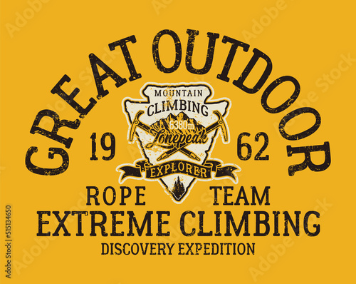 Mountaineering extreme climbing rope team discovery expedition vintage vector  artwork for boy t shirt grunge effect in separate layer