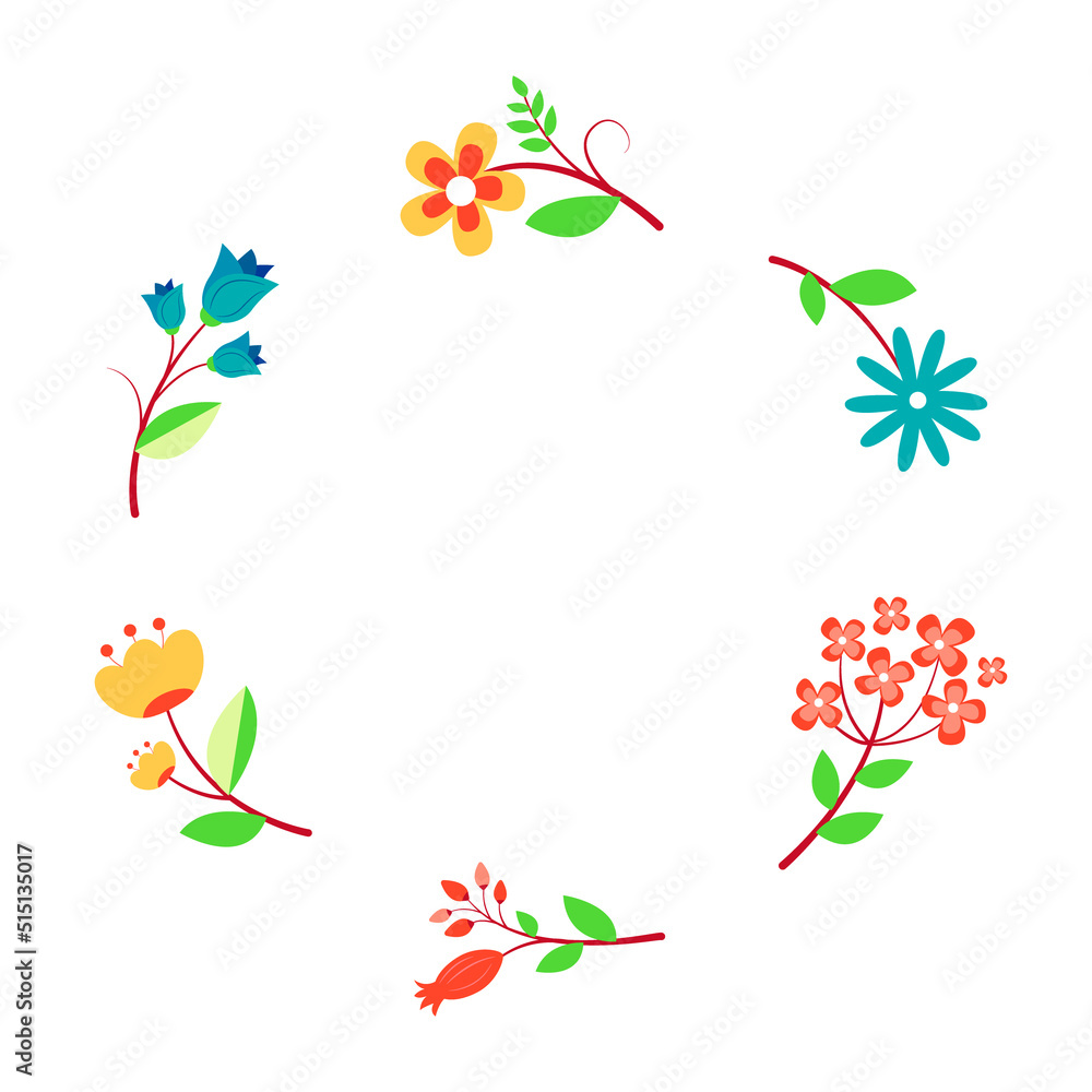 Fototapeta premium Field flower wreath. Botanical template for design of cards, invitations and more. illustration.
