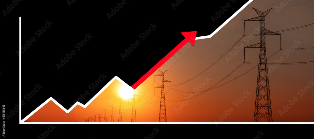 słupy energetyczne, wzrost cen za prąd, wzrost cen za energie elektryczną - obrazy, fototapety, plakaty 