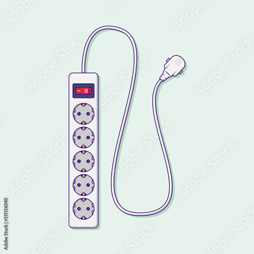 Power Strip Vector Icon Illustration with Outline for Design Element, Clip Art, Web, Landing page, Sticker, Banner. Flat Cartoon Style