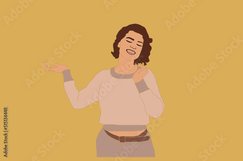 Loyalty promise oath concept. Young woman cartoon character wearing casual clothes swearing with hand on chest and open palm vector illustration 