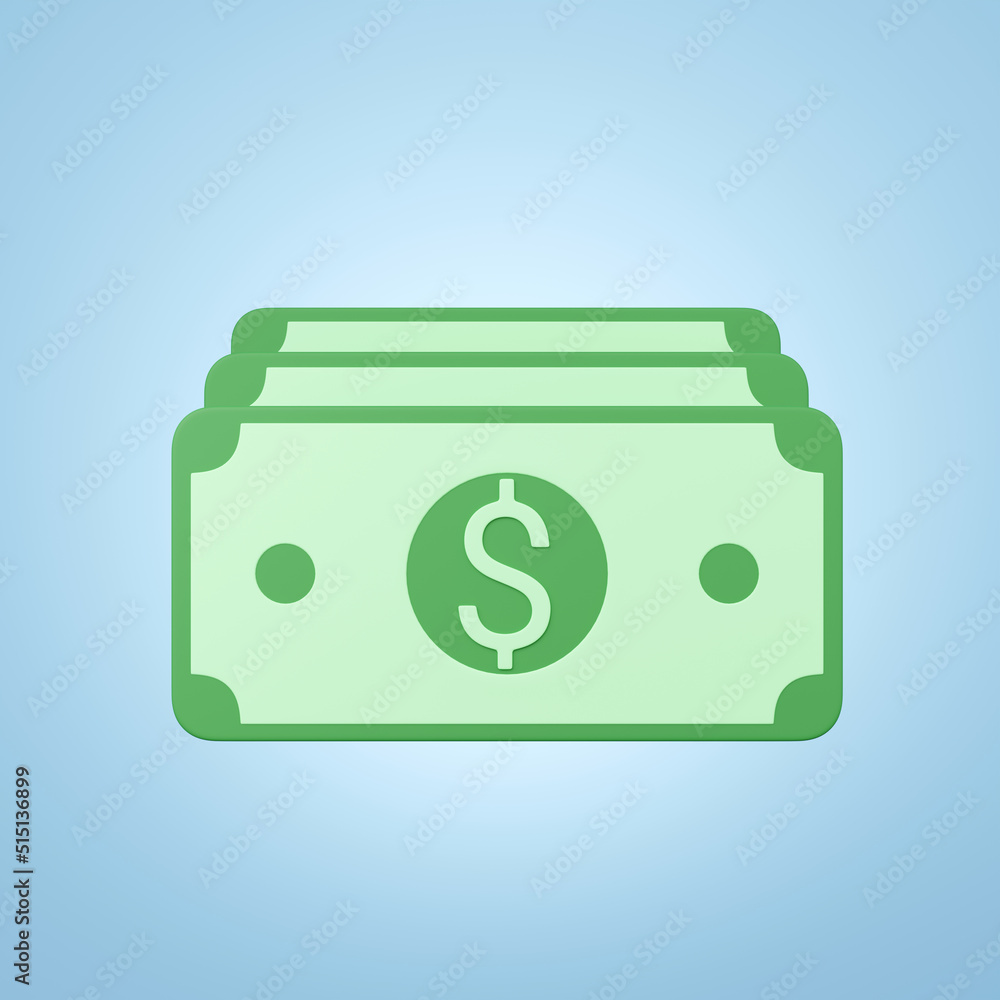 3d banknote icon floating on blue background. 3 stack cash money. Transfer money in mobile banking. Saving dollar. Online business payments. Cashback or refund. Cartoon minimal. 3d render illustration 3d banknote icon floating on blue background. 3 stack cash money. Transfer money in mobile banking. Saving dollar. Online business payments. Cashback or refund. Cartoon minimal. 3d render illustration