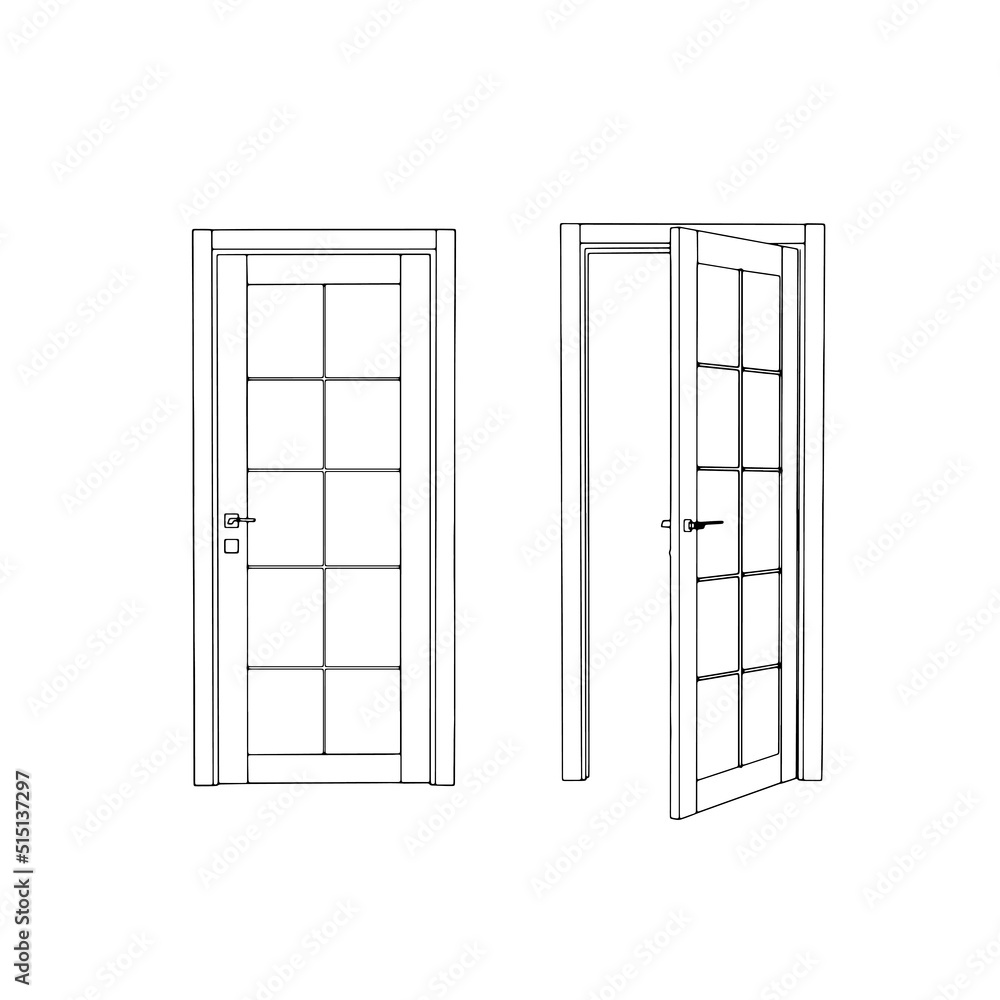 Entry doorway repair home icon, house renovation concept line flat vector illustration, isolated on white. Design front decoration door.