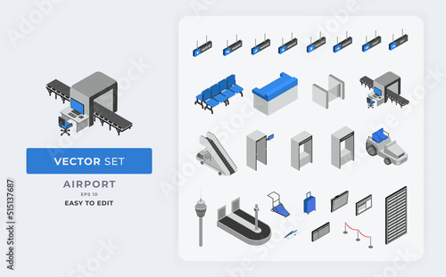 Isometric airport element set vector collection