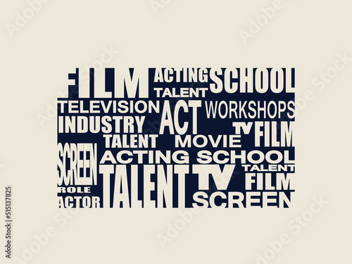 Acting school, Film word mark logo panel.Decorative bold text lettering.Screen, theatre, television industry typography concept. Creative initials.