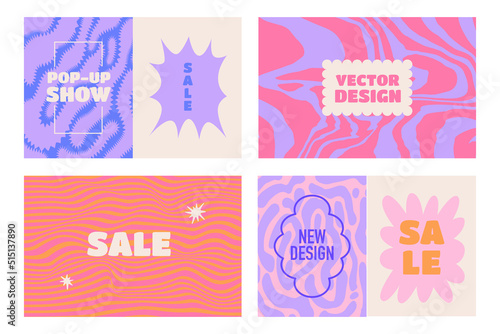 Vector backgrounds in groovy psychedelic style - abstract backdrops and design templates