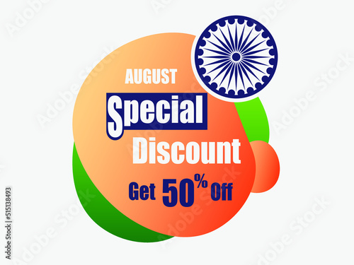 15th August Indian Independence Day Sales Banner Design with 50% Discount Tag