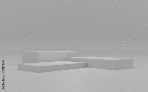 Pastel color product background stand or podium pedestal on empty display with 3 pastel backdrops. 3D rendering.