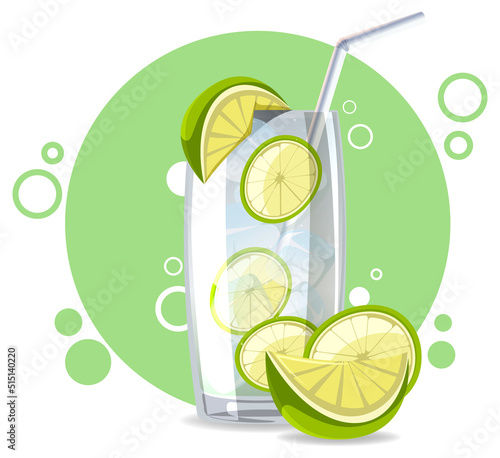 Gin and tonic cocktail in the glass on white background