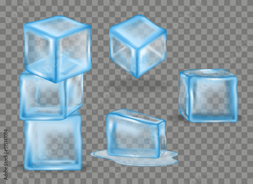stock vector set of transparent ice cubes ice cubes 

realistic. blue ice cubes stack. illustration blue 

ice collection.
