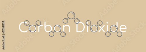 Carbon dioxide with flying co2 molecules banner linear vector illustration. Chemistry science logo text info. Stop global warming, reduce greenhouse gas, zero emission, carbon footprint concept.