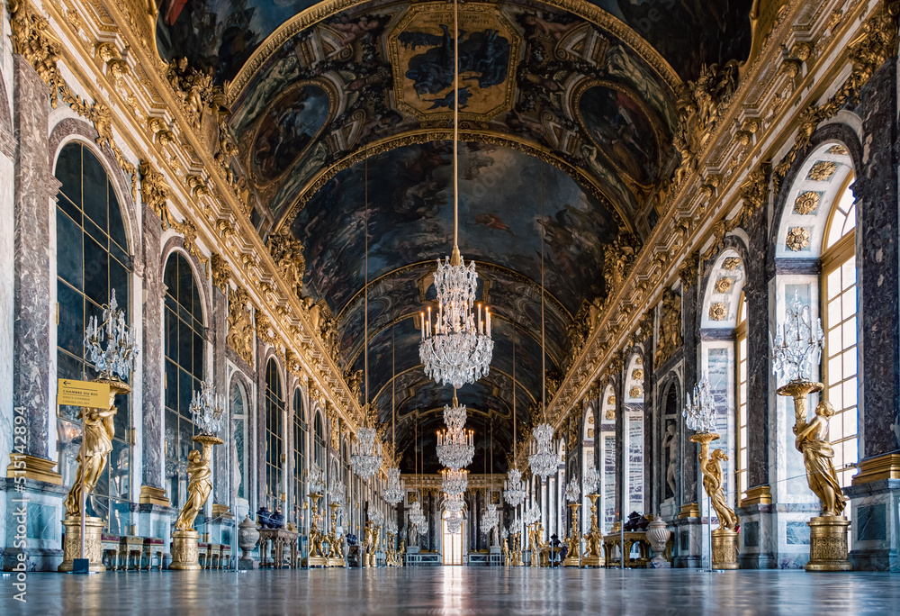 Galerie des glaces du château de Versailles, France - obrazy, fototapety, plakaty 