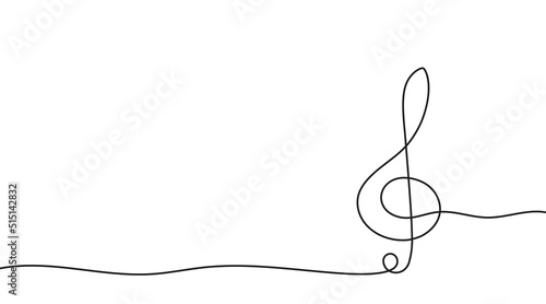 Treble clef of one continuous line drawn. Music key drawn in one line. Vector illustration. photo