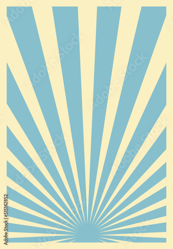 Vintage Blue Sunburst Stripes Poster Template With Rays Centered at the Bottom. Retro Inspired Grunge Sun Bursts Vertical Artwork. 

