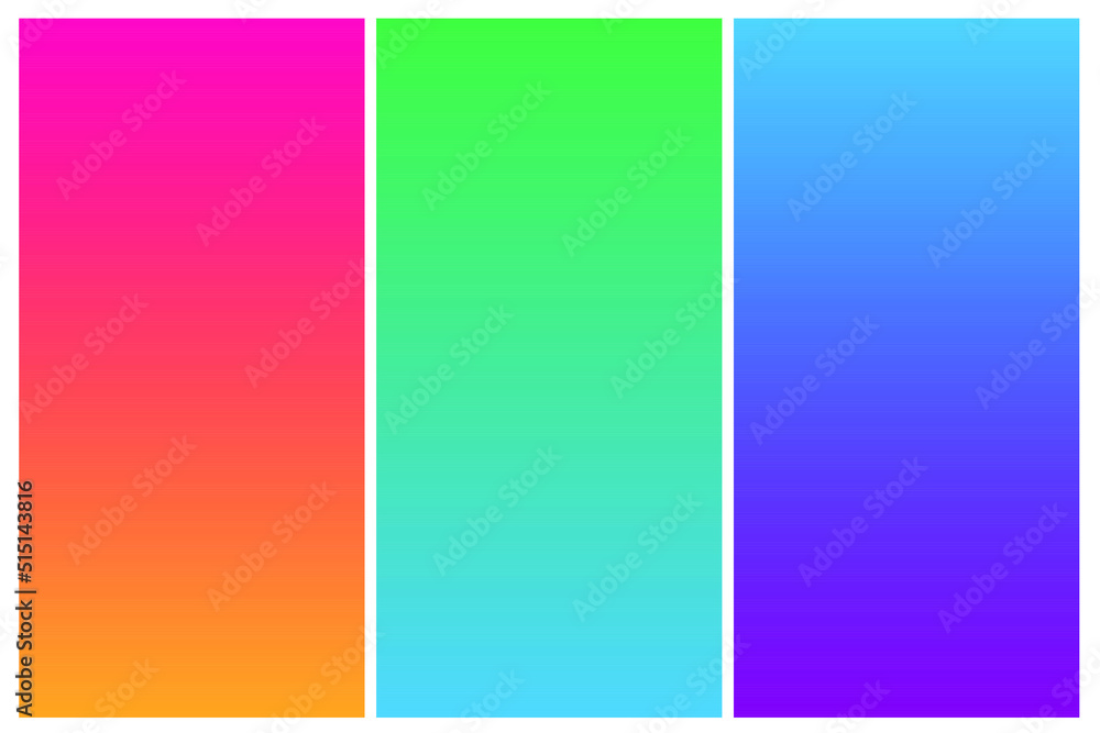 Gradient Set. Different colors. Modern Smartphone screen, mobile app Template. Design for Wallpaper, background, banner, flyer, Social media post. colorful background. vector illustration
