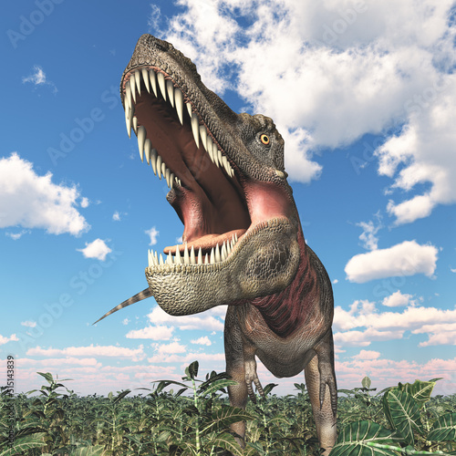 Photo Dinosaurier Tarbosaurus in einer Landschaft