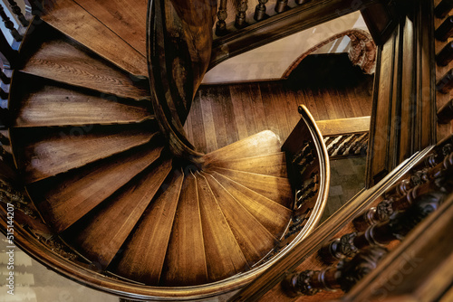 Beautiful old wooden spiral staircase