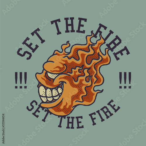 Cartoon emblem of smiling flame with retro style