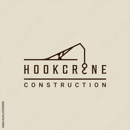 hook crane typography logo line vintage vector illustration template icon graphic design. retro construction sign or symbol for industry and company concept