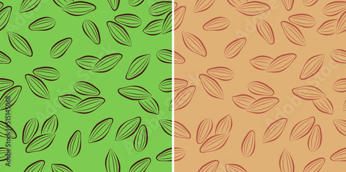 Vector seamless pattern of almonds. Set of two patterns, white-brown. Background from hazelnuts. Texture for a grocery store, printing on fabric,
fabric, wrapping paper. Harvest.
