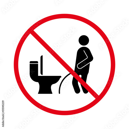 Prohibited Man Miss Toilet. Ban Men Pissing Black Silhouette Icon. Forbid Miss Urinating Male in WC Pictogram. Closet Red Stop Circle Symbol. No Allowed Peeing Boy Sign. Isolated Vector Illustration